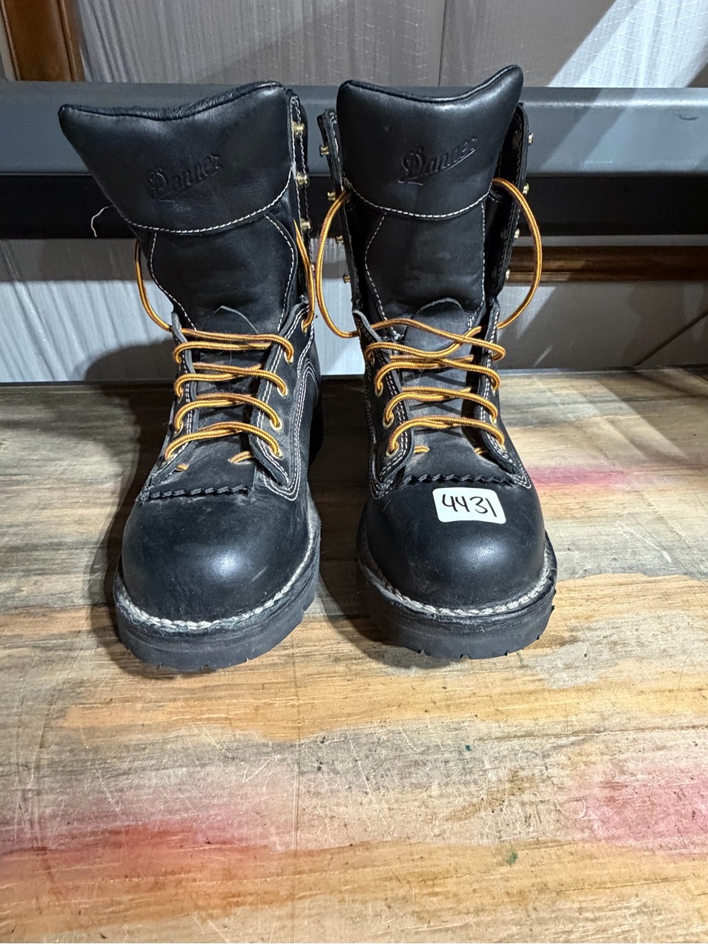 #4431-Danner Black Leather Work Boots with Gold Laces